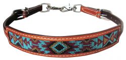 Showman Medium leather wither strap with navajo design inlay - brown, black, gold, and teal